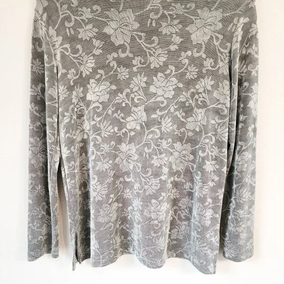 Vintage Y2k 70s Clio PM LongSleeve Gray Floral Top Whimsigoth Retro Disco - Picture 9 of 15